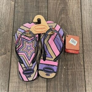 Havaianas Purple & Pink Stars Glitter Flip-Flops Sandals New Size 2.5